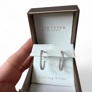 Contessa Di Capri Crystal Hoop Earrings Sterling Silver